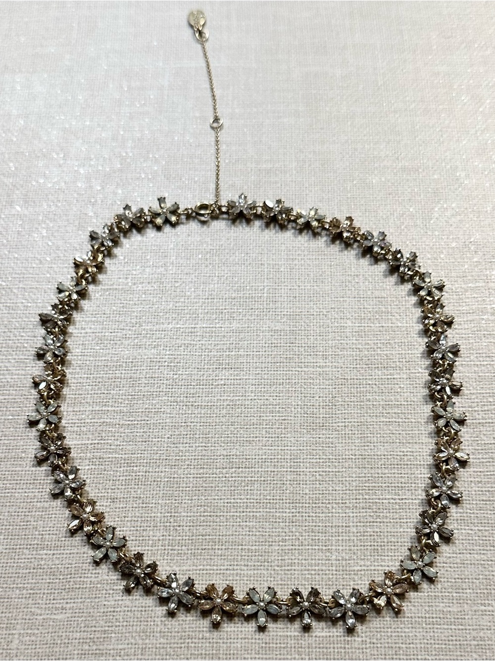 LOFT Floral Crystal Statement Choker Necklace Blue Champagne Gold Tone